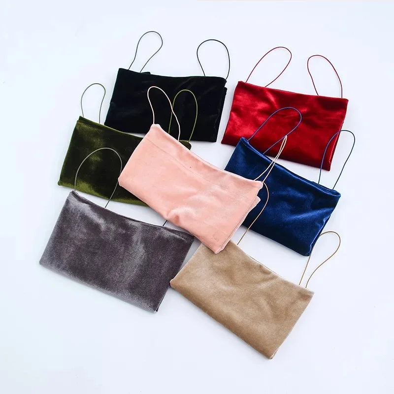 Women Corduroy Korea Solid Color Short Sexy Camisole Female Tie Gold Velvet Bralette Crop Top Streetwear Pink Bustier