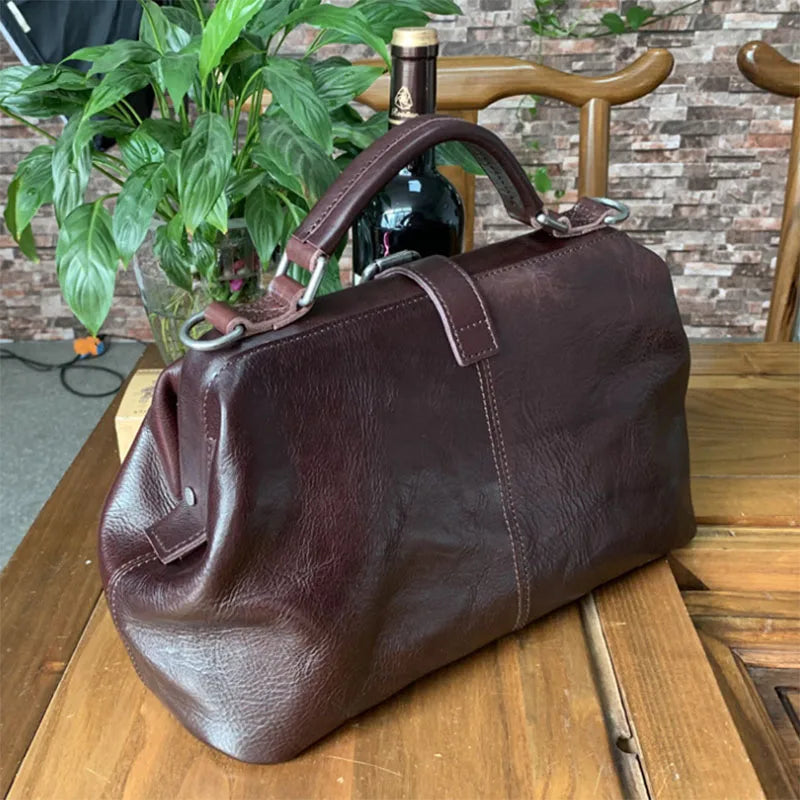 Original Genuine Leather Doctor Handbag 100% Cowhide Women Big Shoulder Bags High Quality Vintage Manual Paint Crossbody Bags