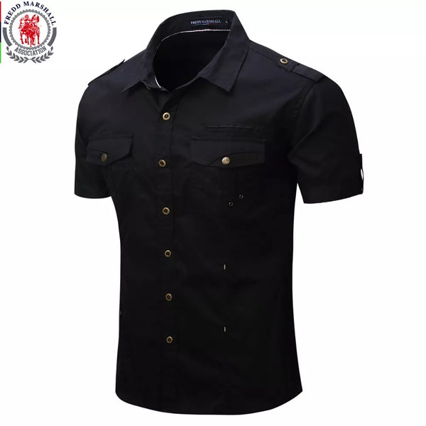 2022 New Arrive Mens Cargo Shirt Men Casual Shirt Solid Short Sleeve Shirts Multi Pocket Work Shirt Plus Size 100% Cotton