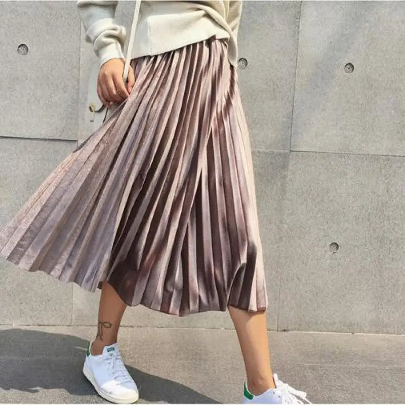 New Winter Autumn High Waist Skirt Skinny Female Velvet Skirt Long Pleated Skirts Women Korean Ladies Harajuku Vintage Skirt