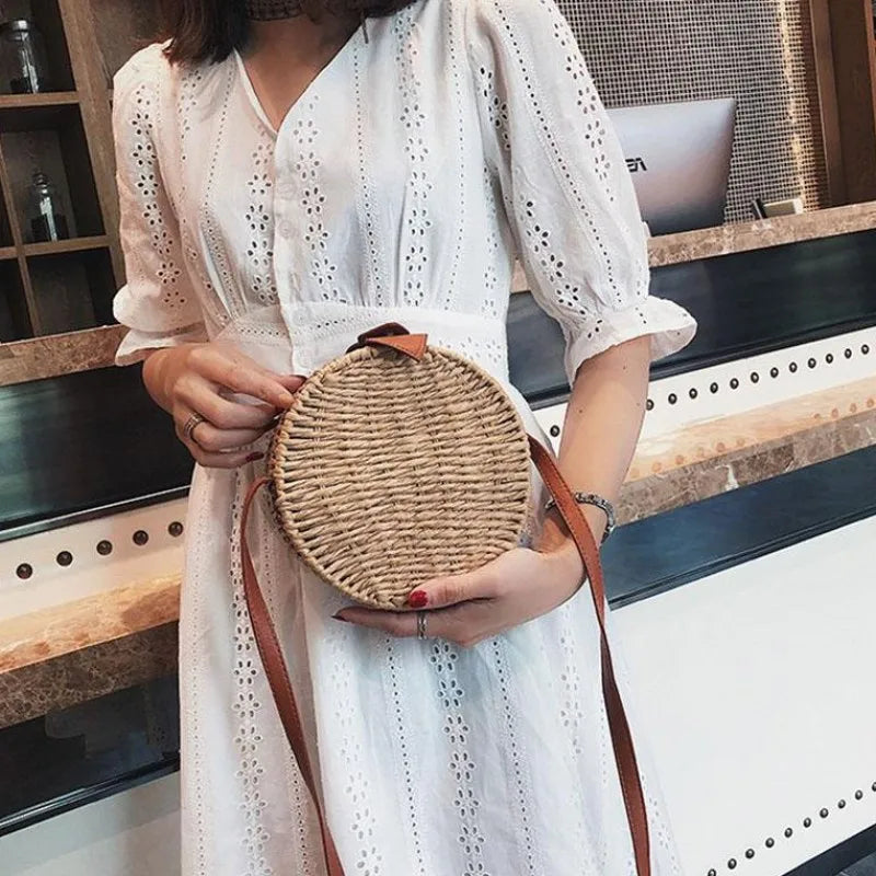 Women Summer Rattan Bag 2019 Round Straw Bags Handmade Woven Beach Cross Body Bag Circle Bohemia Handbag Bali Box Dropshipping