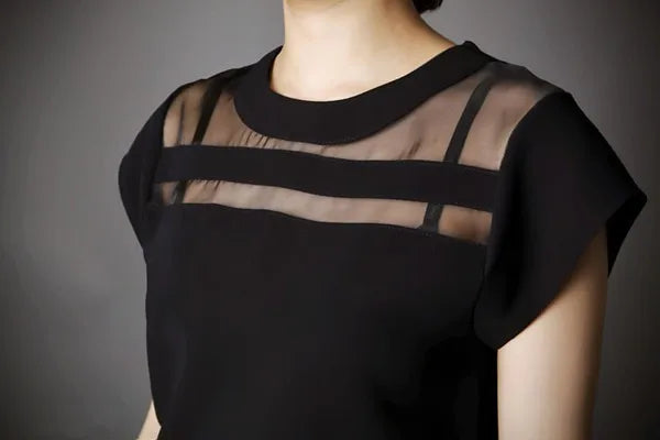 New Ladies Black Tulle Sheer Blouses Shirts Women's Tops Chiffon Blouse Short Hollow Out Blusas Femininas Summer