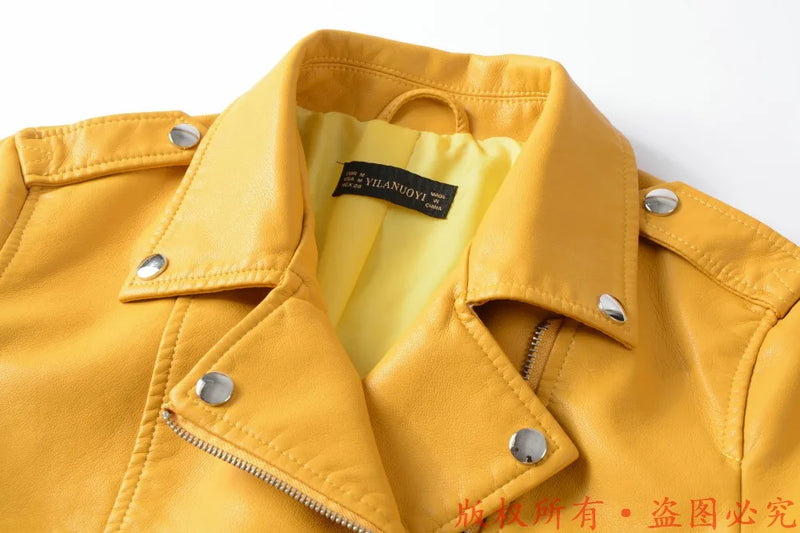 New Arrival brand Winter Autumn Green Motorcycle leather jackets yellow leather jacket women leather coat slim PU jacket Leather