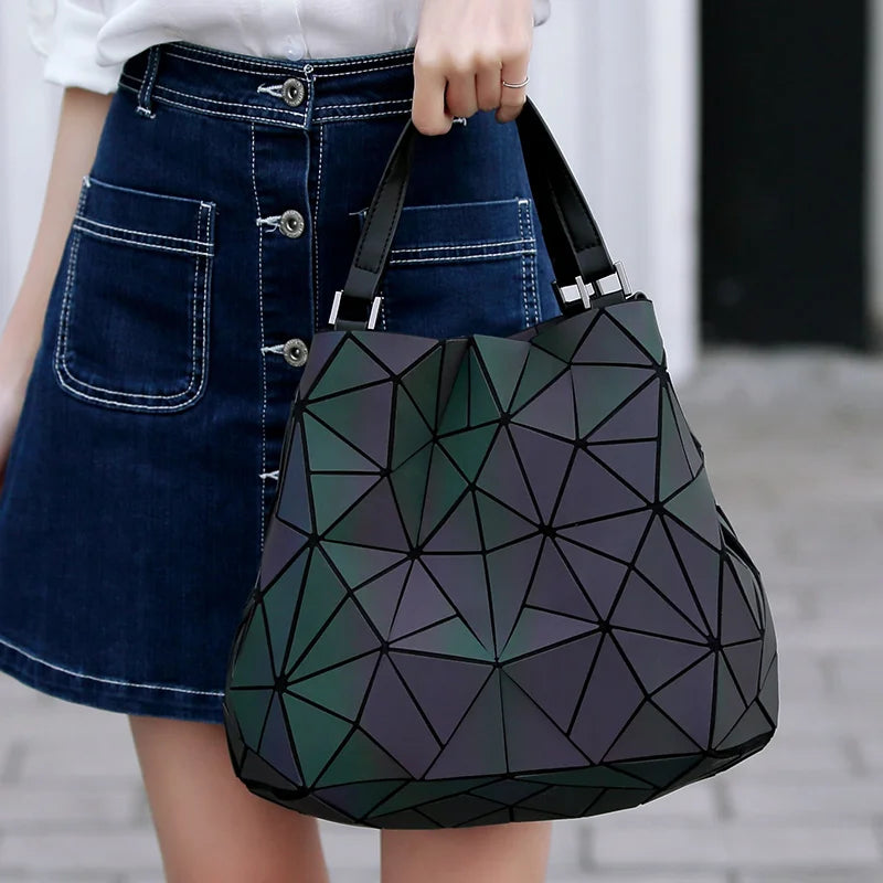 ladies Luminous bao bag geometric bags for women 2020 Quilted Shoulder Bags Laser Plain Folding female Handbags bolsa feminina