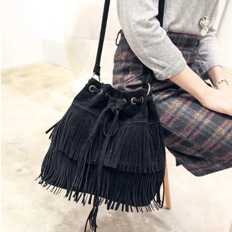 2022 Retro Faux Suede Fringe Women Messenger Bags Tote New Handbag Tassel Shoulder Handbags Crossbody Bag Bolsa Fesmall Na