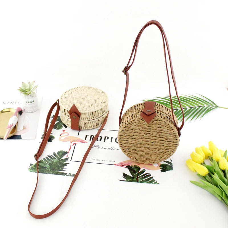 Women Summer Rattan Bag 2019 Round Straw Bags Handmade Woven Beach Cross Body Bag Circle Bohemia Handbag Bali Box Dropshipping