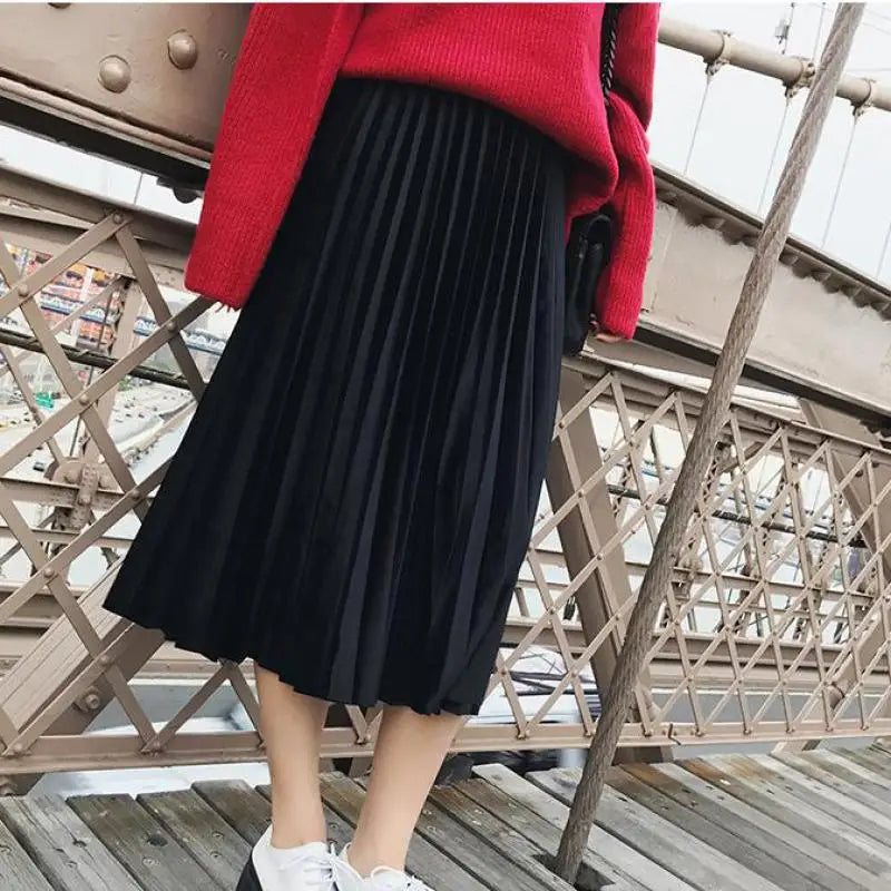 Autumn And Winter High Waisted Skinny Female Velvet Skirt Pleated Skirts Pleated Skirt Free Shipping