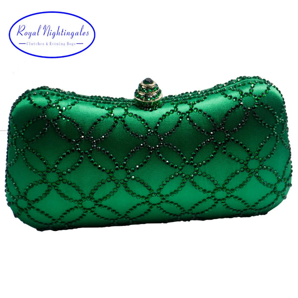 Flower Emerald Dark Green Rhinestone Crystal Clutch Evening Bags for Womens Party Wedding Bridal Crystal Handbag and Box Clutch