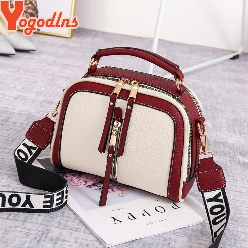 Yogodlns Fashion Stitching Shoulder Bag Women PU Leather Handbag Luxury Crossbody Bag New Chains Square Bag Lady Purse sac main