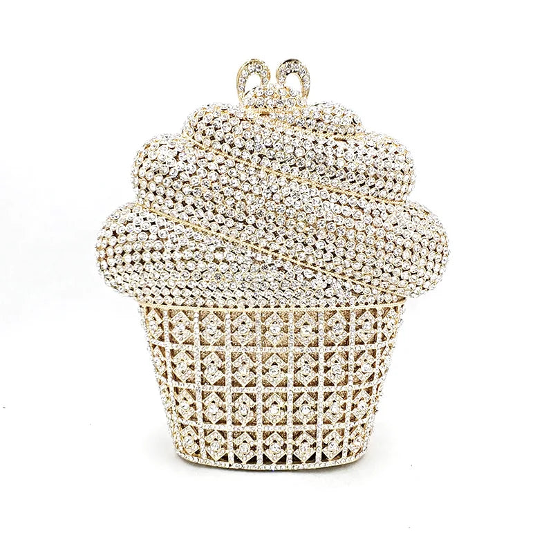 Fashion women accessories dessert diamonds luxury clutches big cupcake ice cream crystal purses Bridal wedding party purses