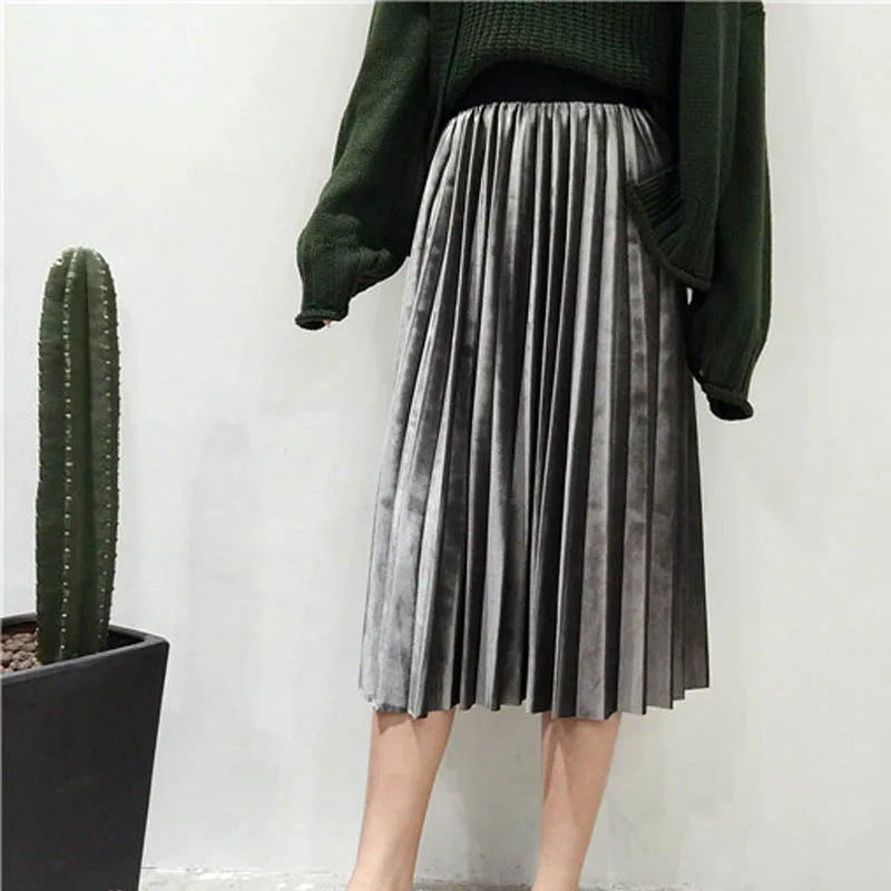 Autumn And Winter High Waisted Skinny Female Velvet Skirt Pleated Skirts Pleated Skirt Free Shipping