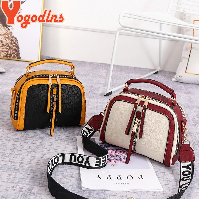 Yogodlns Fashion Stitching Shoulder Bag Women PU Leather Handbag Luxury Crossbody Bag New Chains Square Bag Lady Purse sac main