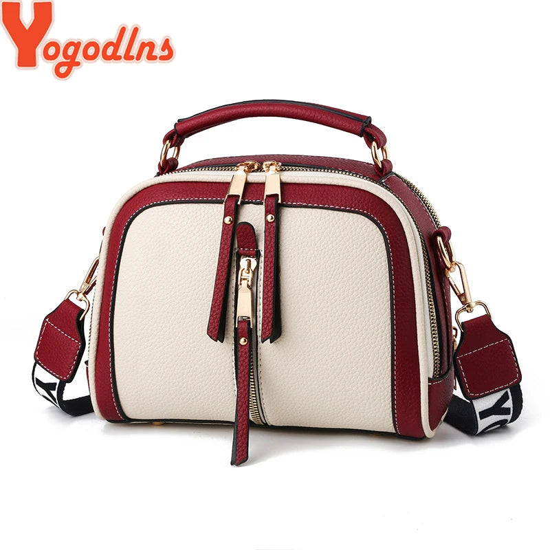 Yogodlns Fashion Stitching Shoulder Bag Women PU Leather Handbag Luxury Crossbody Bag New Chains Square Bag Lady Purse sac main