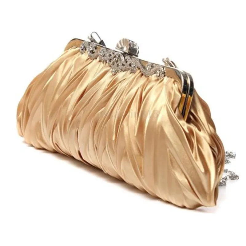 Women Lady Satin Crystal Bridal Handbag Clutch Party Wedding Purse Evening Bag