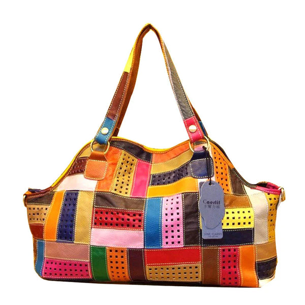 Style New Vintage Handbagss Women Messenger Bag Patchwork Colorful Hollow Large Purse AWM100