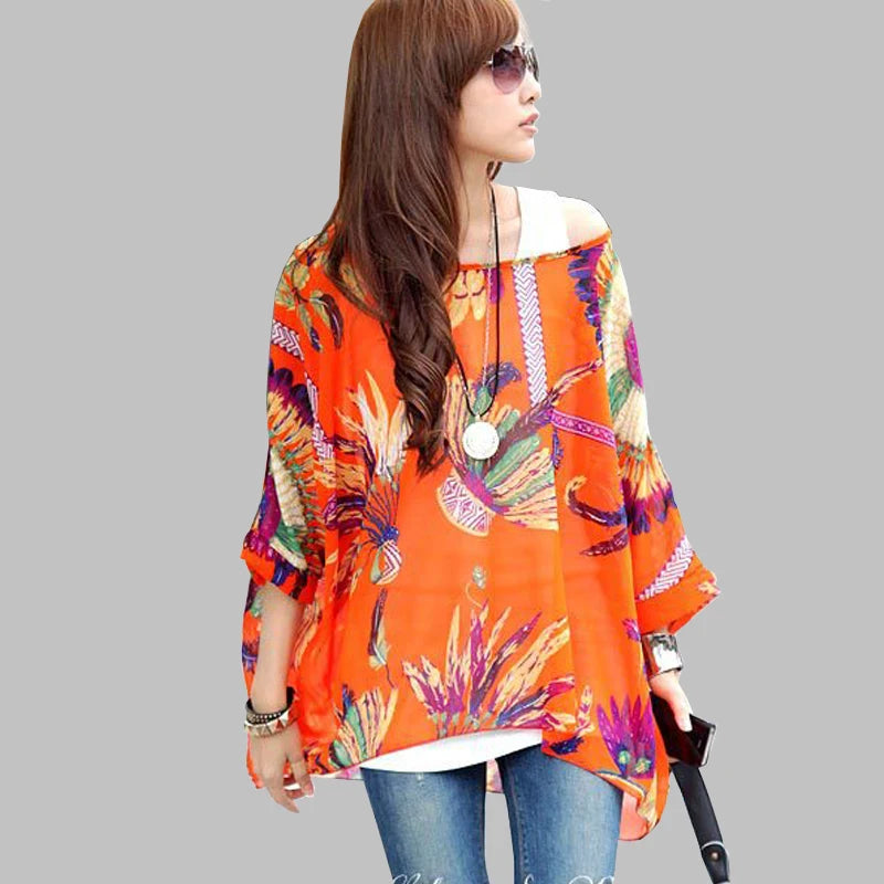 4XL Plus Size Women Clothing 2018 Summer Blouses New Arrival Beach Cover-ups European Style Women's Casual Chiffon Tops Shirts