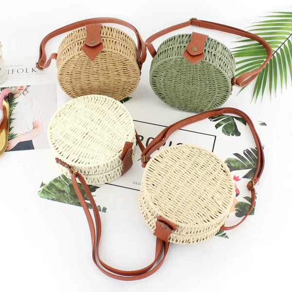 Women Summer Rattan Bag 2019 Round Straw Bags Handmade Woven Beach Cross Body Bag Circle Bohemia Handbag Bali Box Dropshipping