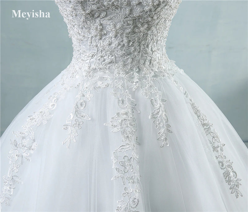 ZJ9076 Ball Gown Spaghetti Straps White Ivory Tulle Pearls Bridal Dress For Wedding Dresses 2023 Marriage Customer Made