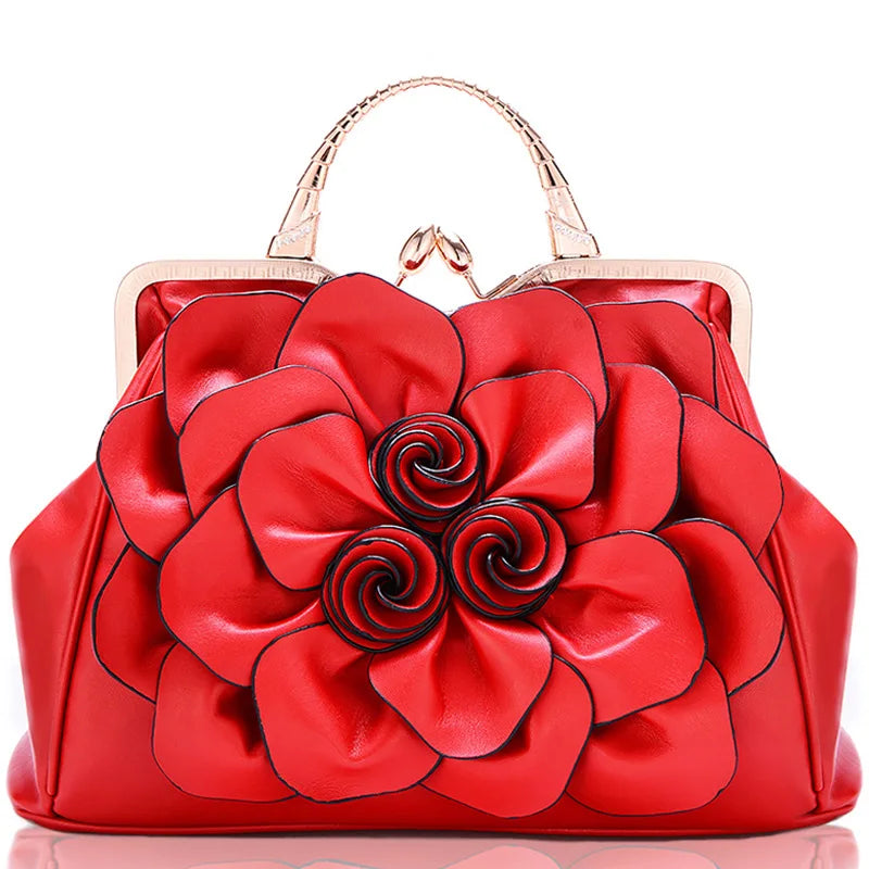 QIAODUO Rose Green Flower Fashion Bags Ladies Luxury Bags 2019 Leather Women Messenger Bags Flowers Bridal Red Handbag Large