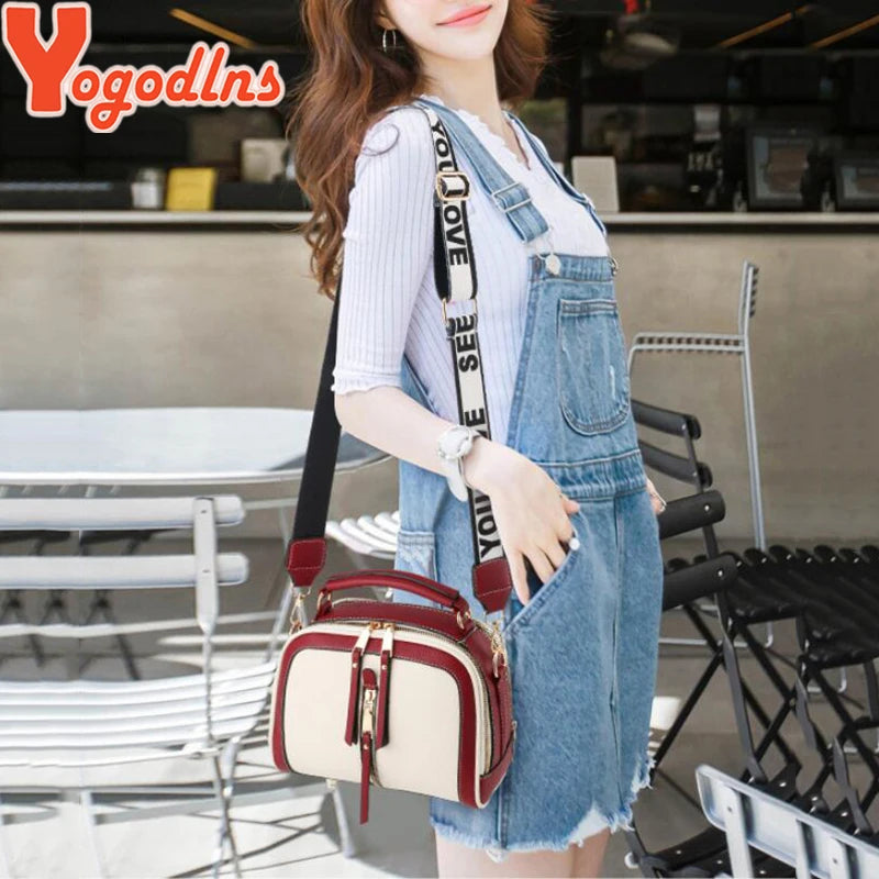 Yogodlns Fashion Stitching Shoulder Bag Women PU Leather Handbag Luxury Crossbody Bag New Chains Square Bag Lady Purse sac main