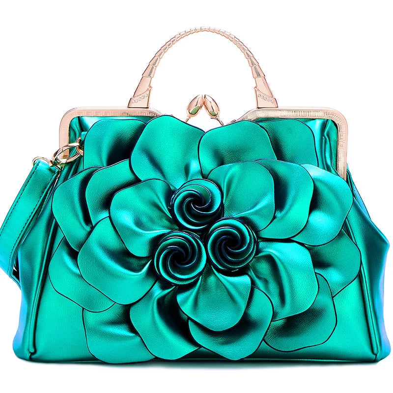 QIAODUO Rose Green Flower Fashion Bags Ladies Luxury Bags 2019 Leather Women Messenger Bags Flowers Bridal Red Handbag Large