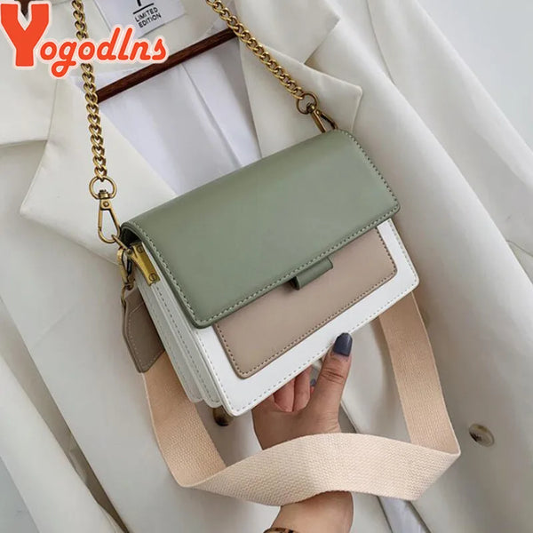 Yogodlns Contrast color Leather Crossbody Bag For Women Travel bag Fashion Simple Shoulder Bag Lady Crossbody Bag