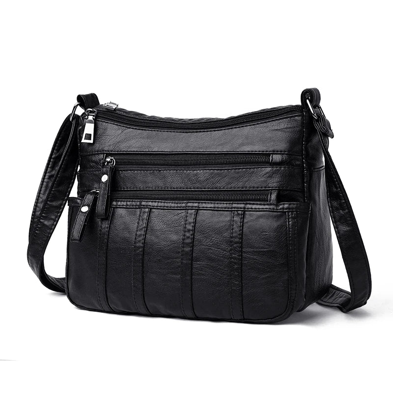 Annmouler Small Women Bag Pu Leather Shoulder Bag Black Multipockets Crossbody Bag Soft Messenger Bag for Girls Quality Purse