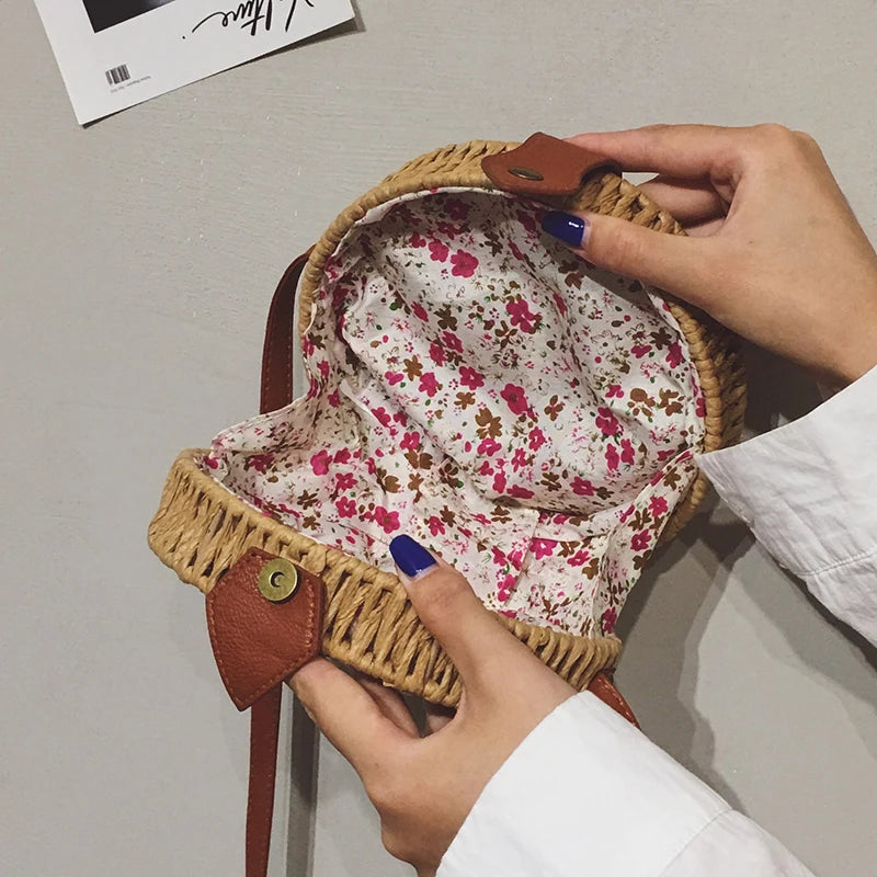 Women Summer Rattan Bag 2019 Round Straw Bags Handmade Woven Beach Cross Body Bag Circle Bohemia Handbag Bali Box Dropshipping