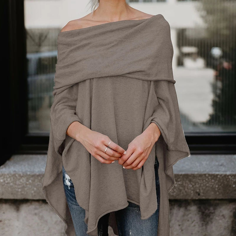 Pullover Blouse Off Shoulder Top Asymmetric Overlap Solid Poncho Womens Clothing Blusas 2023 Spring Fashion Ladies Top