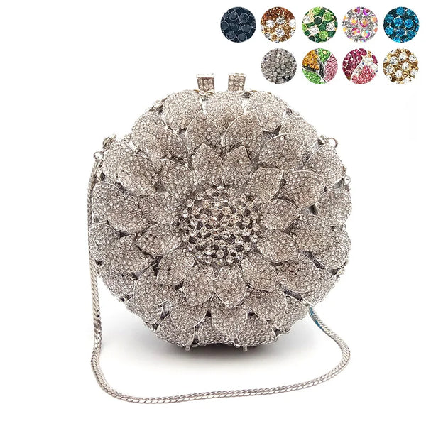 Women evening party bag diamonds crystal clutch bridal wedding party wallet purse handbag elegant sun flower crystal purses