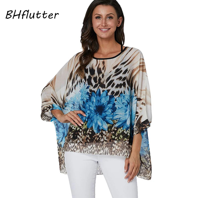 BHflutter 4XL 5XL 6XL Plus Size Women Blouse 2019 Sexy Off Shoulder Leopard Print Summer Tops Tees Casual Chiffon Blouses Shirts