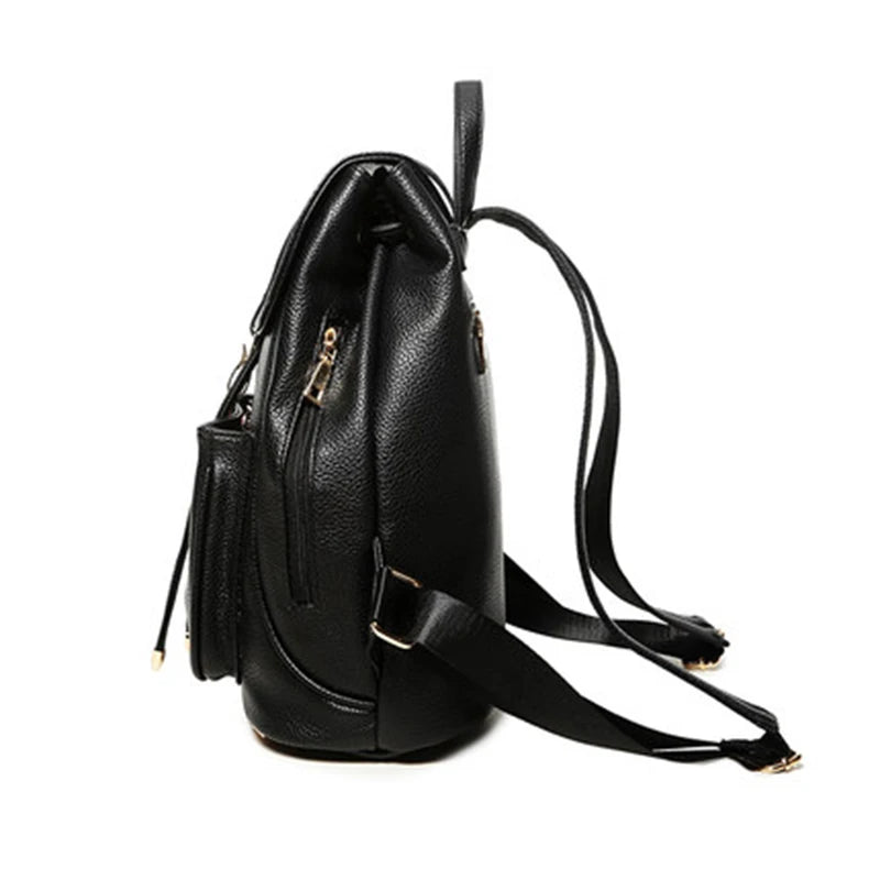 Women Back Bag PU Leather Preppy Backpacks For Teenage Girls Lady School Bags Black Casual Backpack Female Mochila