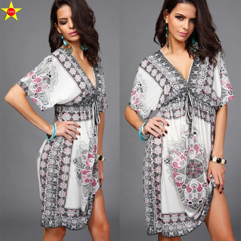 Plus Size Casual Women Dress NEW Summer Print Backless Sundresses Sexy Cheap Silk Clothing Extra Large Beach Style Free Shipping