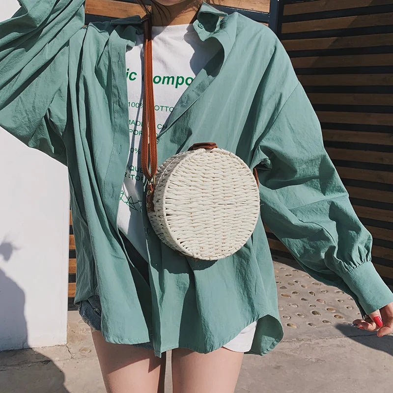 Women Summer Rattan Bag 2019 Round Straw Bags Handmade Woven Beach Cross Body Bag Circle Bohemia Handbag Bali Box Dropshipping