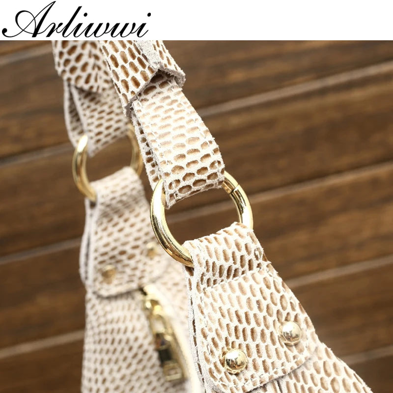 Arliwwi 100% Genuine Leather Shiny Serpentine Shoulder Bags Big Casual Soft Real Snake Embossed Skin Large Bag Handbags Women