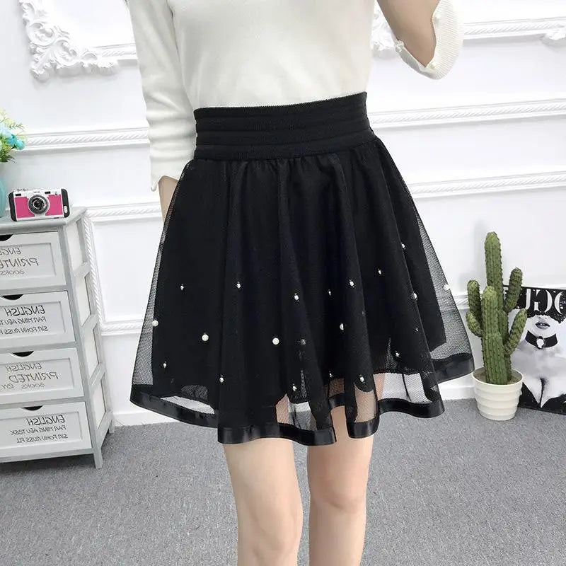 Zuolunouba New Casual Grid Cherry Blossoms Floral Lace Skirts Women A-line Mini Black Skirts Female High Waist Prevent Exposure