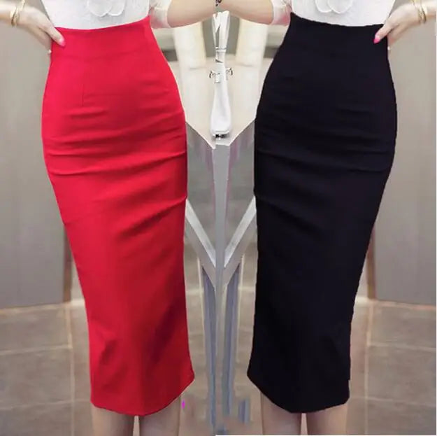 5XL Plus Size Women Pencil Skirts Autumn 2017 Elegant High Waist Bodycon Skirt Korean Fashion Elastic Work Office Skirt