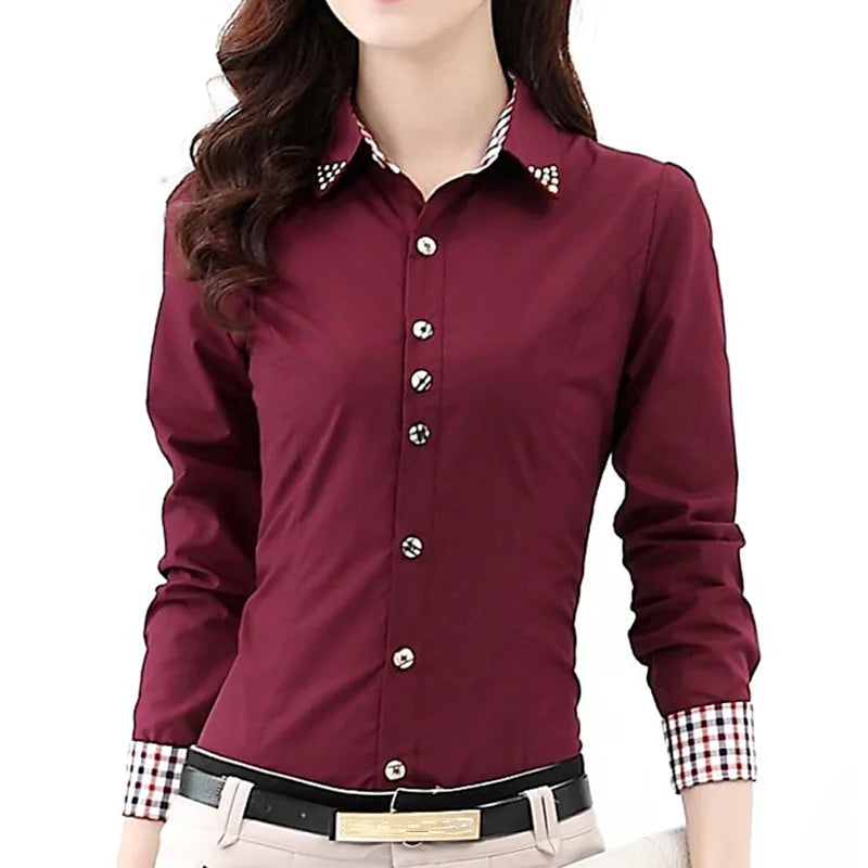 2022 Autumn Spring OL Womens Shirt Patchwork Plaid Ladies Office Shirts Basic Top Blusas Women Blouses Shirt Camisas Femininas