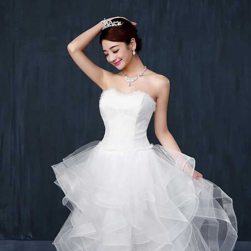 2023 New Front Short Long Back Strapless Wedding Dress Sweet Bride Dress With Train Customized Wedding Gown Vestido De Noiva L