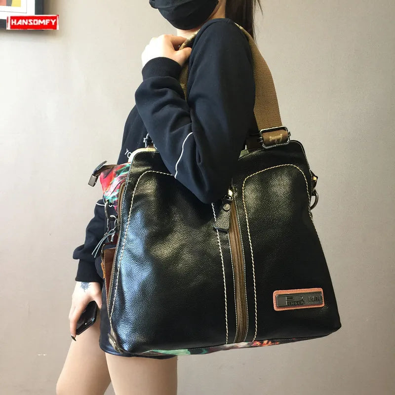 2024 new original Women handbags female fashion crossbody bag printing shoulder canvas bag portable slung genuine leather bags