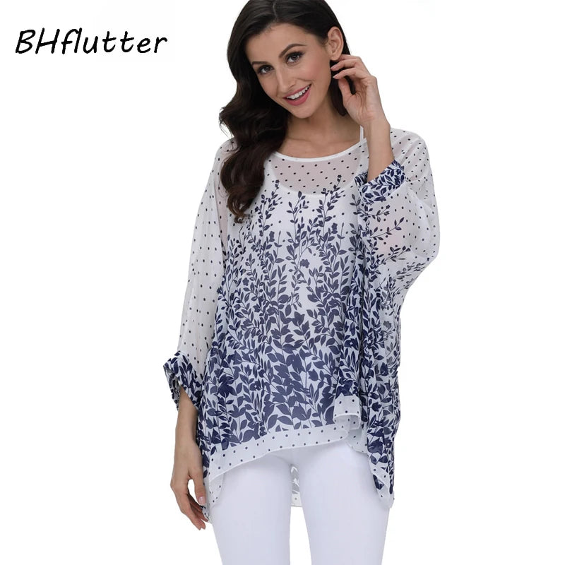 BHflutter 4XL 5XL 6XL Plus Size Women Clothing 2018 New Chiffon Blouse Shirt Batwing Sleeve Letters Print Summer Tops Blouses