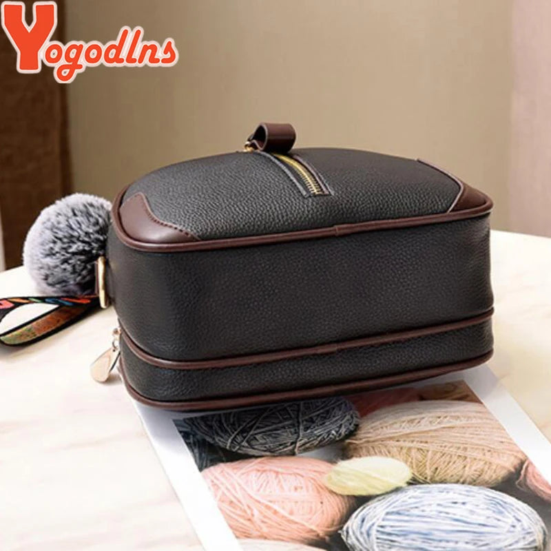 Yogodlns Fashion Solid Color Women Shell Bag Portable Shoulder Bag Fashion PU Leather Elegant Female Bag With Gray Hair Ball