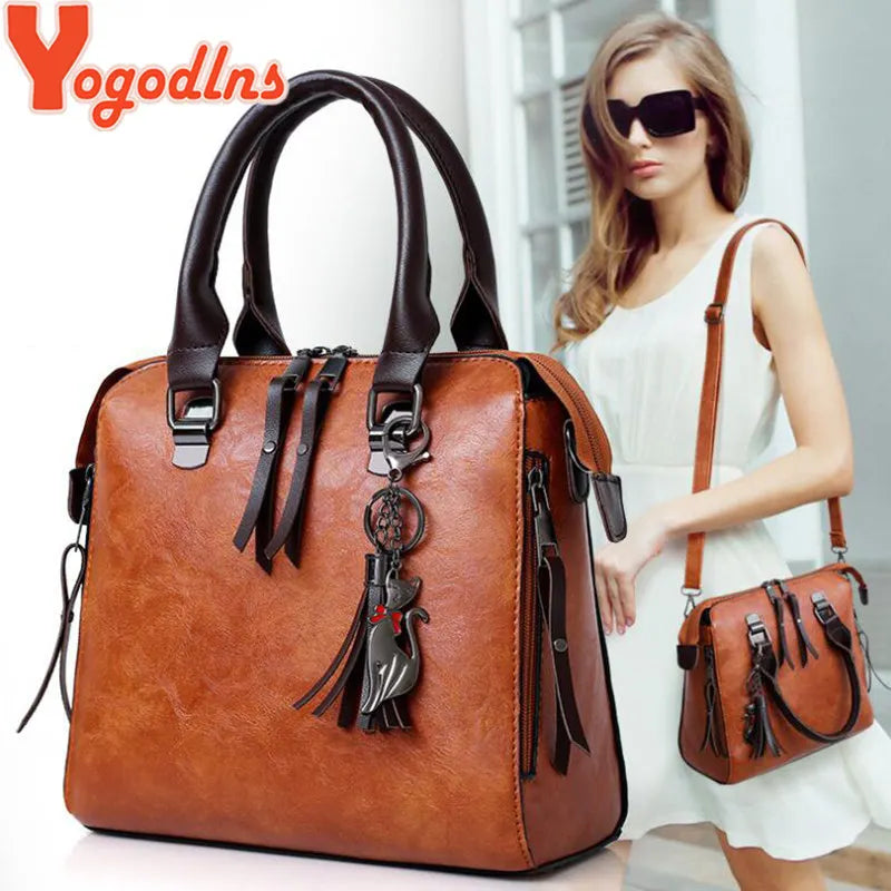 Yogodlns Fashion handbag luxury solid color female vintage designer handbags card four-piece shoulder bag Messenger bag wallet