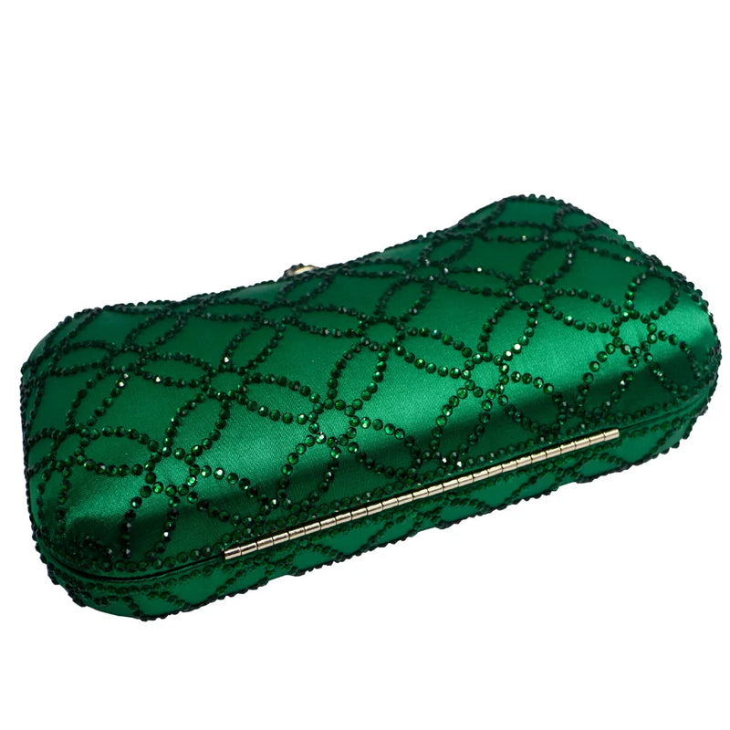 Flower Emerald Dark Green Rhinestone Crystal Clutch Evening Bags for Womens Party Wedding Bridal Crystal Handbag and Box Clutch