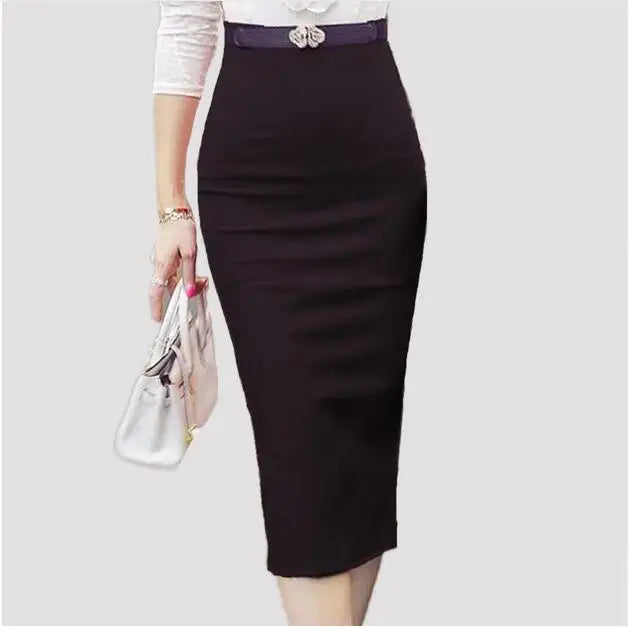 5XL Plus Size Women Pencil Skirts Autumn 2017 Elegant High Waist Bodycon Skirt Korean Fashion Elastic Work Office Skirt
