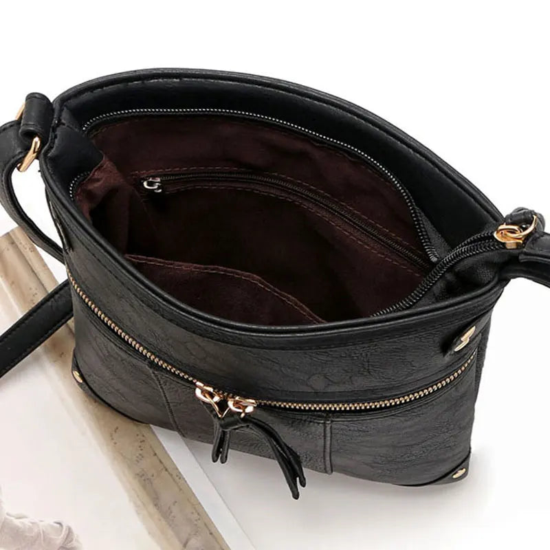 REPRCLA European Vintage Women Bag Double Zipper Women Messenger Bags High Quality PU Shoulder Bag Crossbody 9L33