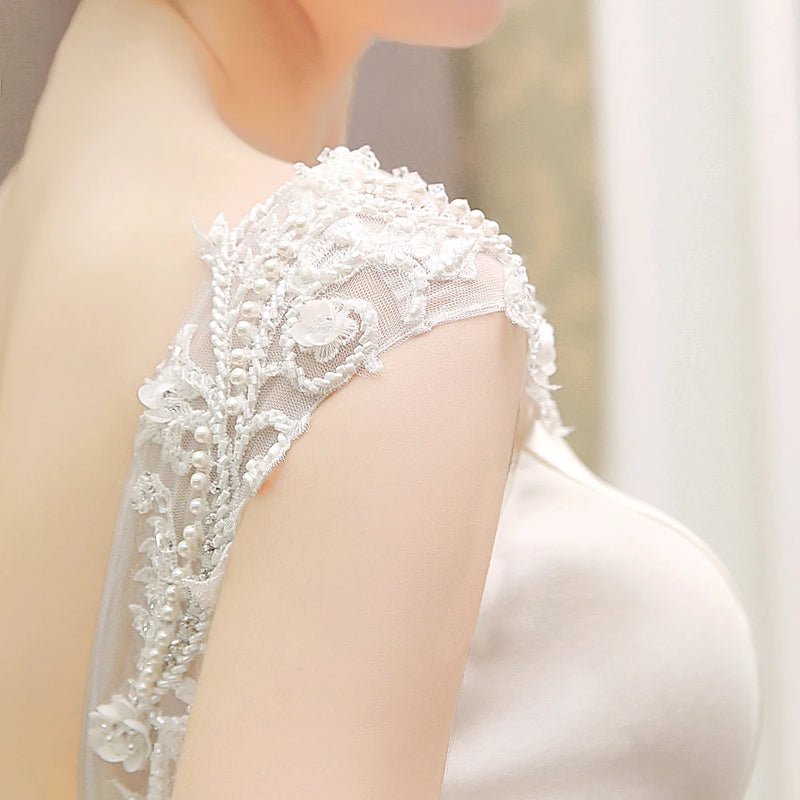 SL-53 Princess Pearls Flowers Belt Bow Bridal Gowns Corset Cheap Wedding Dress Made in China