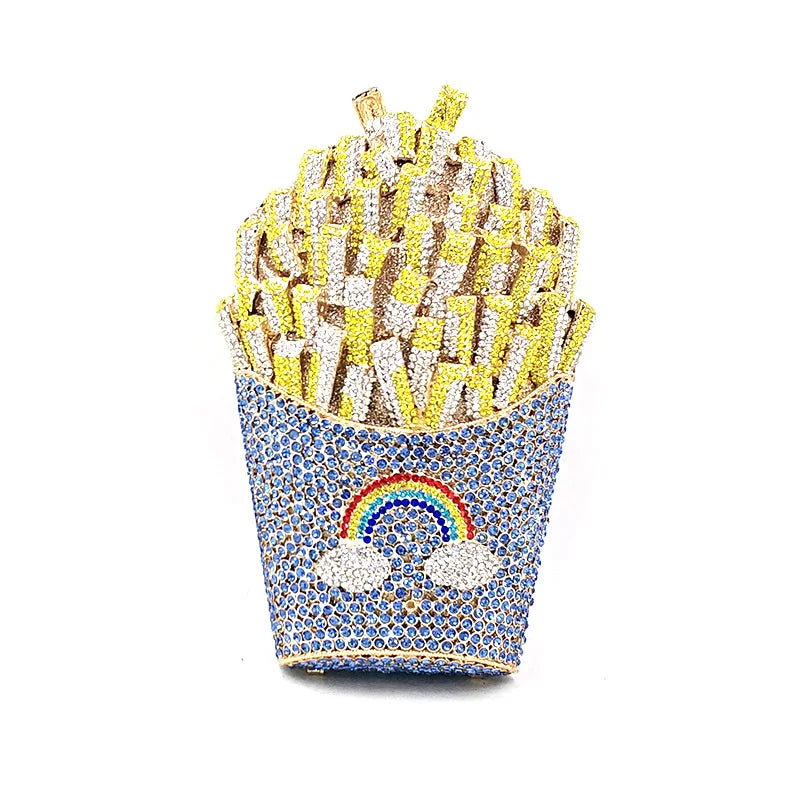 Newest Bridal wedding party purses women evening party special bag diamonds French fry fries rainbow clutches crystal purses