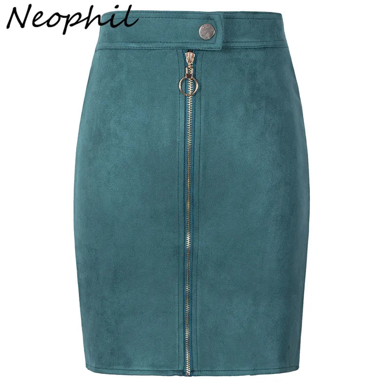 Neophil Women Suede Mini Pencil Skirts Female Vintage Style 2024 Winter Front Zipper Button Ladies Short Skirts Tutu Saia S1911