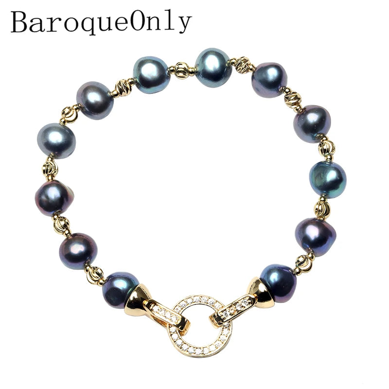 BaroqueOnly High Quality Natural Freshwater Pearl Bracelets ROUND CLASP mixed-colour irregular Pearl Jewelry customizable HD